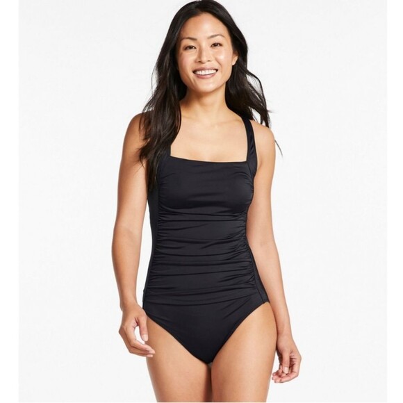 L.L. Bean Black Slimming One Piece Swimsuit - Picture 1 of 6